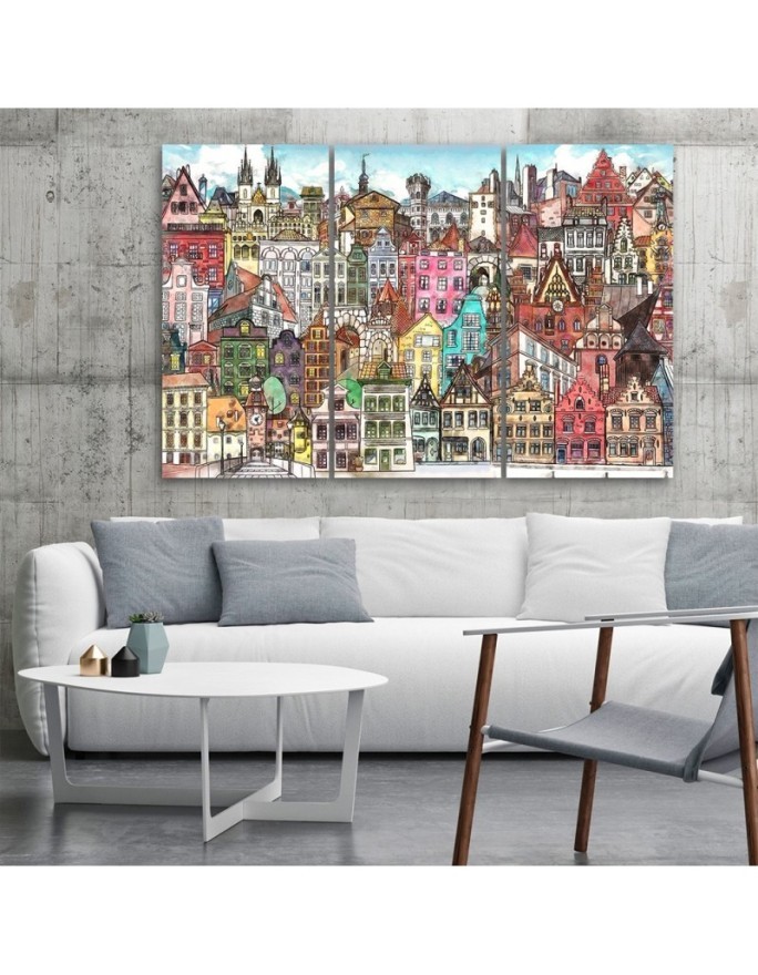 Canvas print for children triptych - Merry city | FEEBY