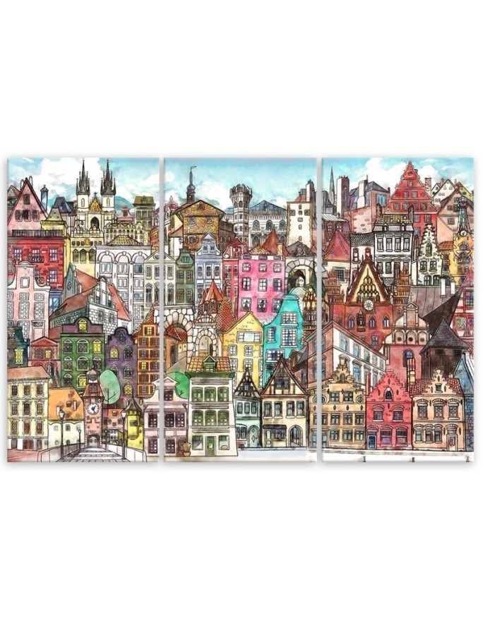 Canvas print for children triptych - Merry city | FEEBY