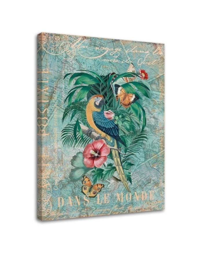 Print on Canvas painting - Parrot and butterflies travel postcard Andrea Haase | FEEBY