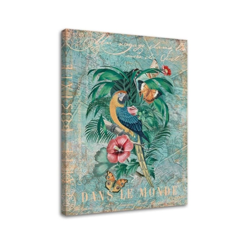 Print on Canvas painting - Parrot and butterflies travel postcard Andrea Haase | FEEBY