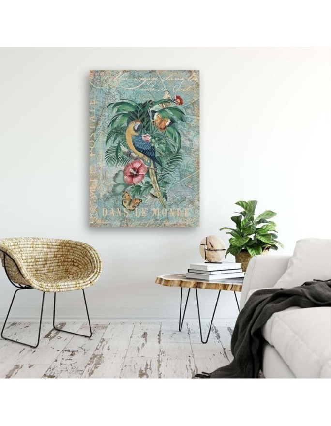 Print on Canvas painting - Parrot and butterflies travel postcard Andrea Haase | FEEBY