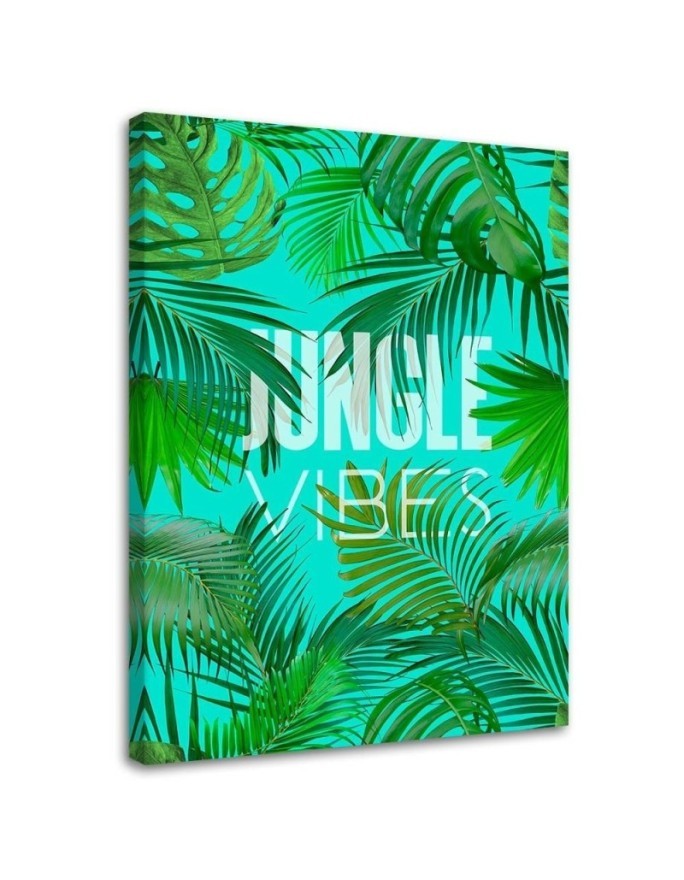 Tropical Canvas painting - Green leaves on a blue background Andrea Haase | FEEBY
