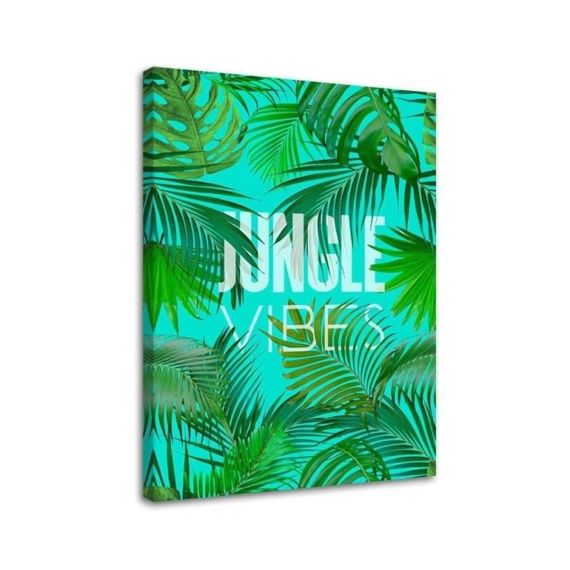Tropical Canvas painting - Green leaves on a blue background Andrea Haase | FEEBY