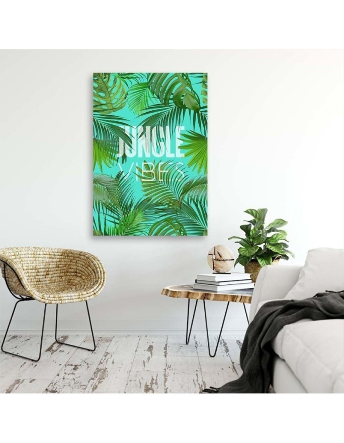 Tropical Canvas painting - Green leaves on a blue background Andrea Haase | FEEBY