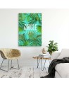Tropical Canvas painting - Green leaves on a blue background Andrea Haase | FEEBY