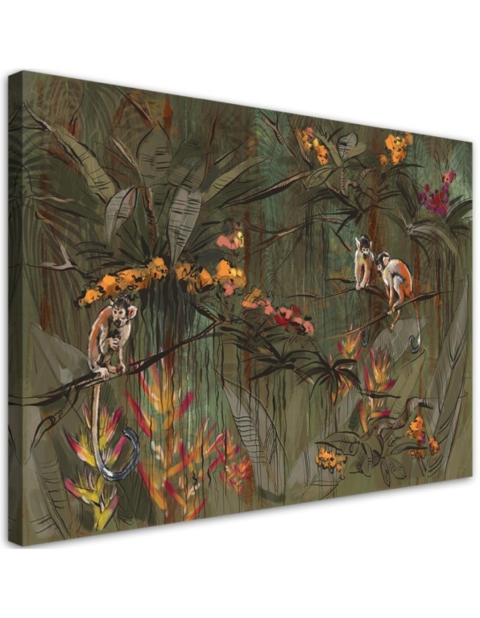 Wall art painting for living room - Monkeys in the jungle | FEEBY