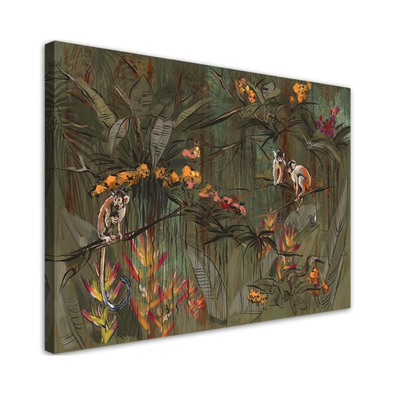 Wall art painting for living room - Monkeys in the jungle | FEEBY