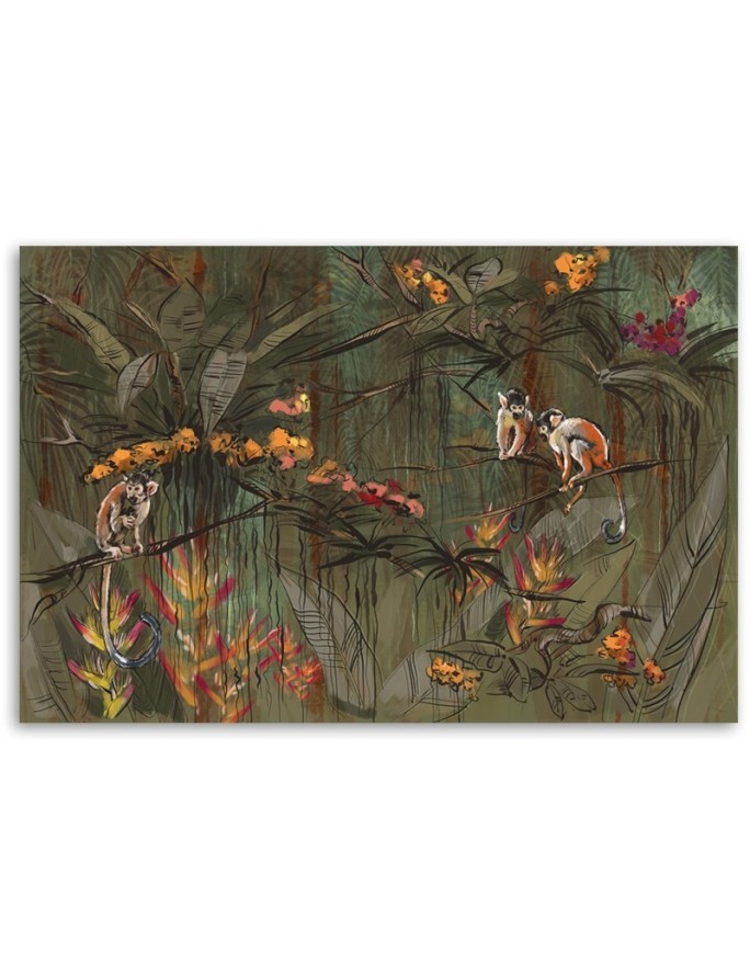 Wall art painting for living room - Monkeys in the jungle | FEEBY