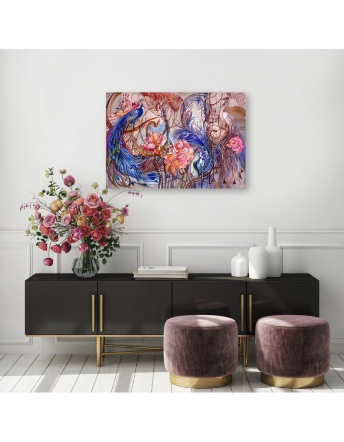 Fashionable Canvas prints for the living room - Magic peacock birds | FEEBY