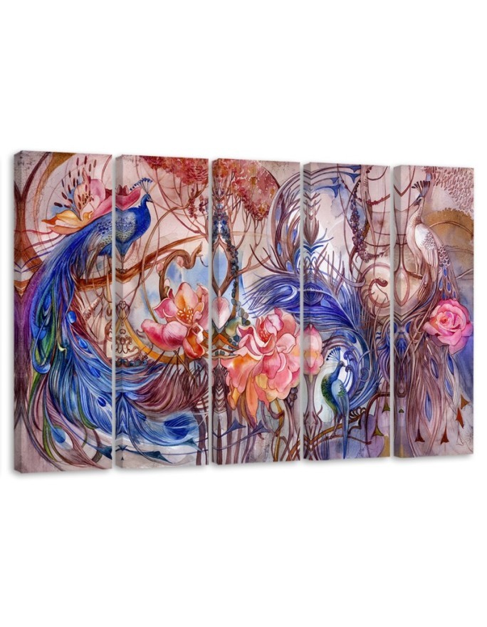 Wall picture 5-part - Magic peacock | FEEBY