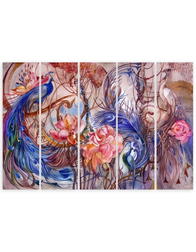 Wall picture 5-part - Magic peacock | FEEBY