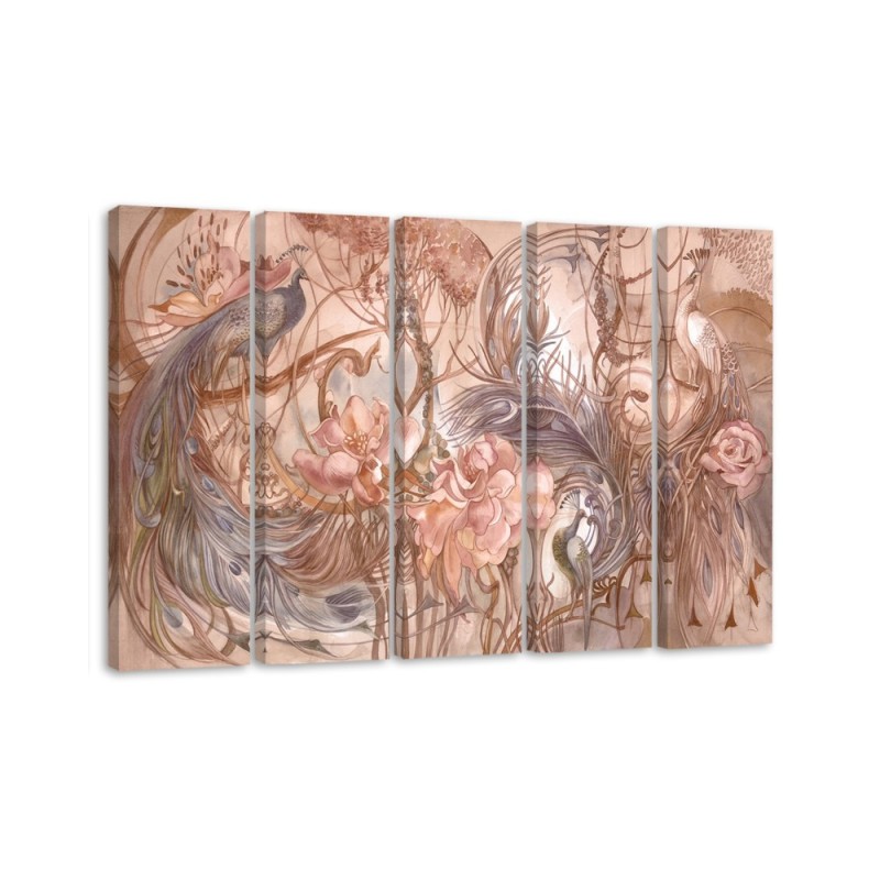 Wall painting for living room 5 parts - Magic peacock | FEEBY