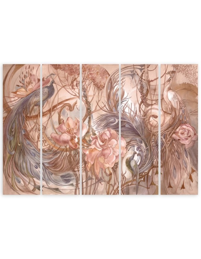 Wall painting for living room 5 parts - Magic peacock | FEEBY