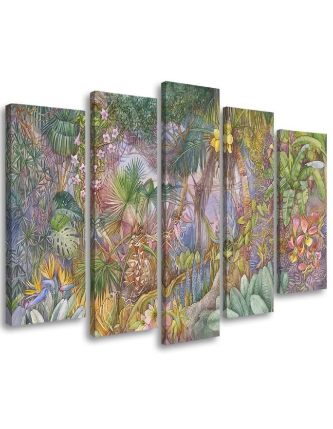 Modern painting for living room 5 parts - Deep jungle | FEEBY