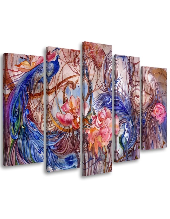 Print painting five parts - Magic peacock | FEEBY