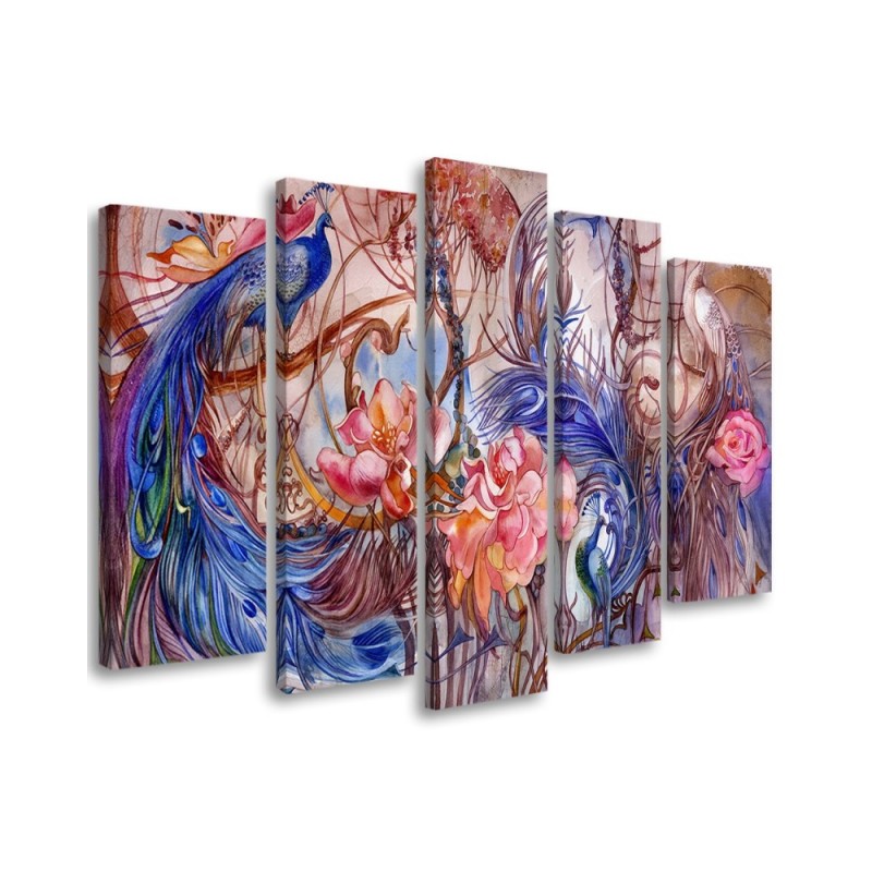 Print painting five parts - Magic peacock | FEEBY