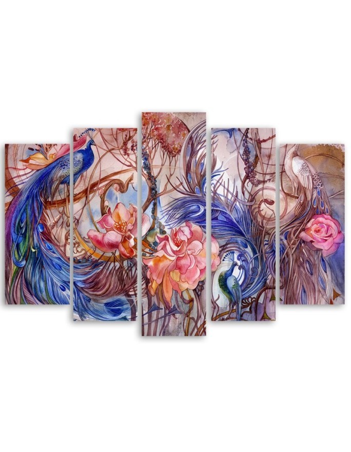 Print painting five parts - Magic peacock | FEEBY