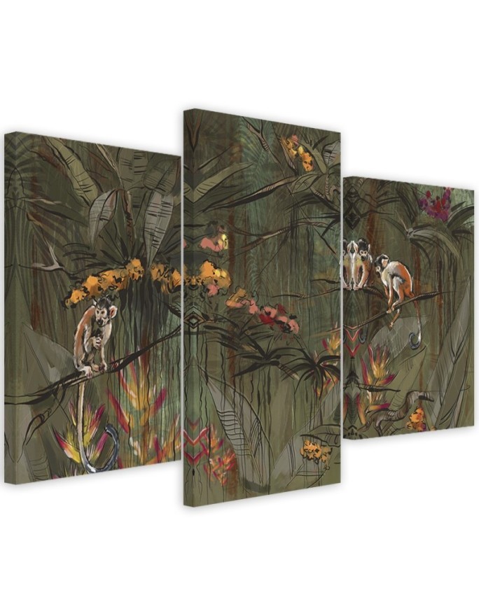 Triptych canvas print - Monkeys in the jungle | FEEBY