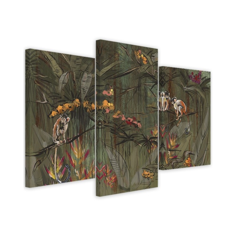 Triptych canvas print - Monkeys in the jungle | FEEBY