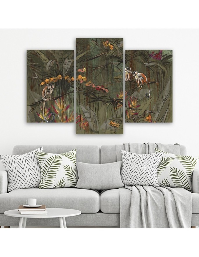 Triptych canvas print - Monkeys in the jungle | FEEBY