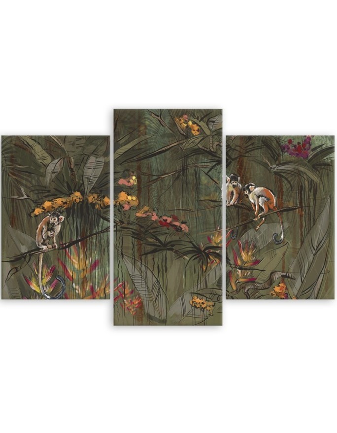 Triptych canvas print - Monkeys in the jungle | FEEBY