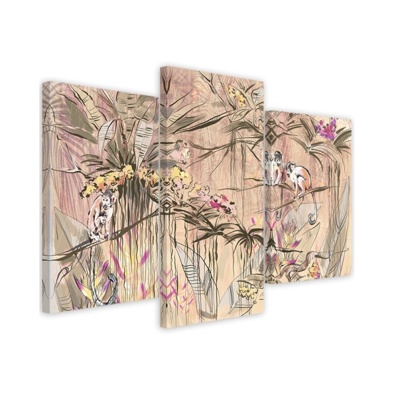 Wall Canvas painting for living room triptych - Monkeys in the jungle | FEEBY