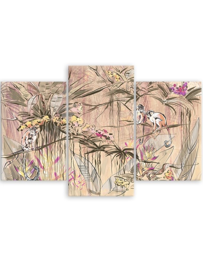 Wall Canvas painting for living room triptych - Monkeys in the jungle | FEEBY