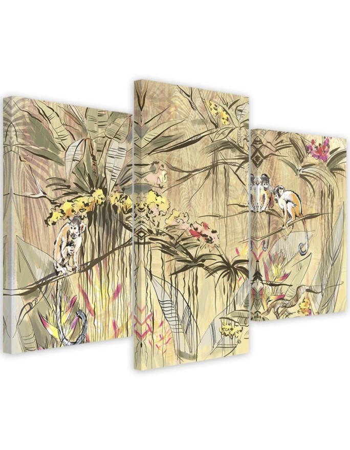 Wall art painting 3-part - Monkeys in the jungle | FEEBY