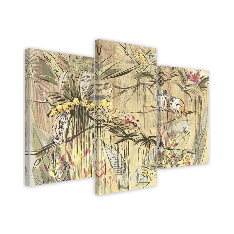 Wall art painting 3-part - Monkeys in the jungle | FEEBY