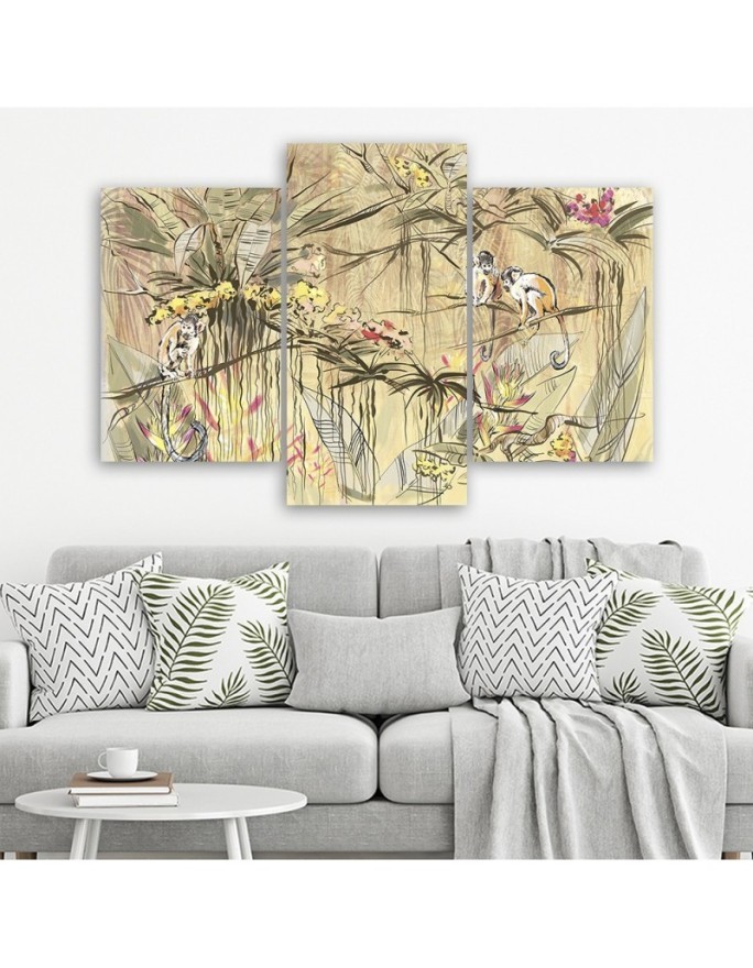 Wall art painting 3-part - Monkeys in the jungle | FEEBY