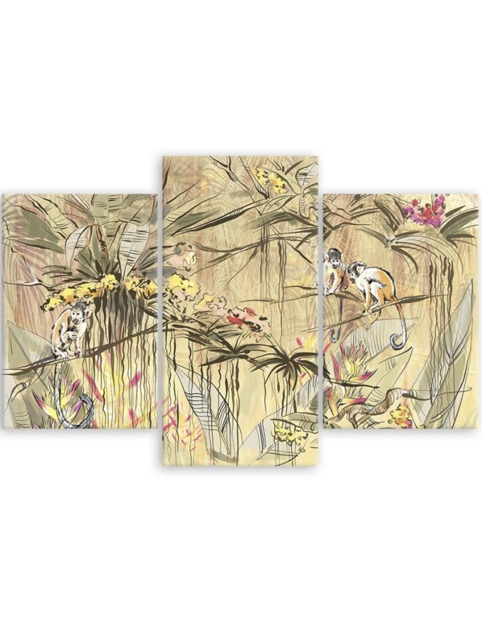 Wall art painting 3-part - Monkeys in the jungle | FEEBY