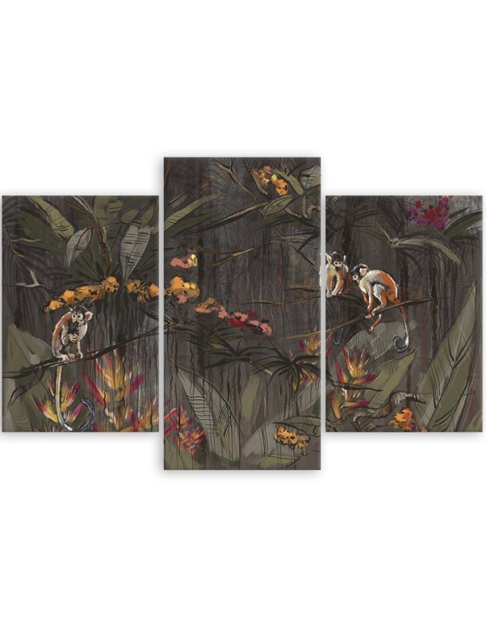 Wall art painting for living room triptych - Monkeys in the jungle | FEEBY
