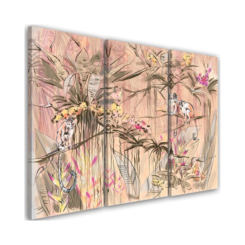 Wall painting for living room triptych - Monkeys in the jungle | FEEBY