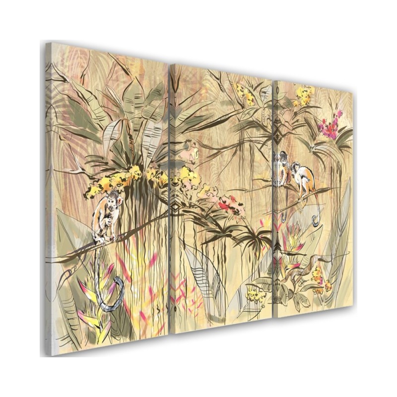 Wall picture for living room triptych - Monkeys in the jungle | FEEBY