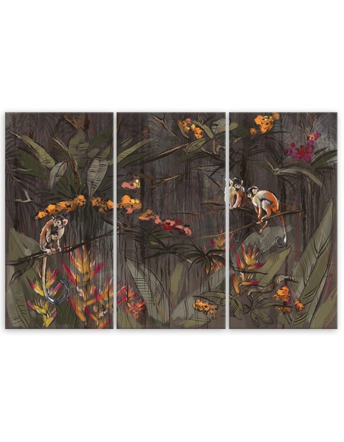 Wall painting for living room triptych - Monkeys in the jungle | FEEBY