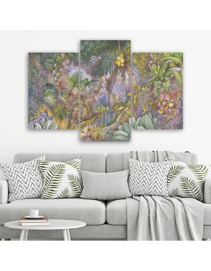 Triptych wall art painting for bedroom - Deep jungle | FEEBY