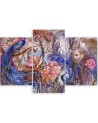 Three-part wall painting for living room - Magic peacock | FEEBY