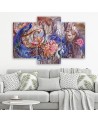 Three-part wall painting for living room - Magic peacock | FEEBY
