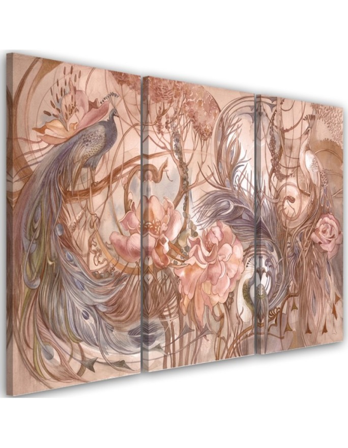 Wall Canvas painting for living room three-piece - Magic peacock | FEEBY