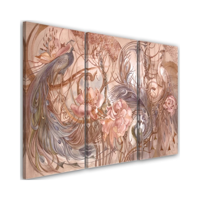 Wall Canvas painting for living room three-piece - Magic peacock | FEEBY