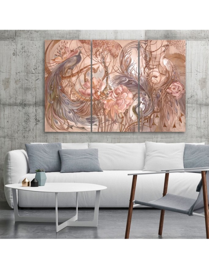 Wall Canvas painting for living room three-piece - Magic peacock | FEEBY