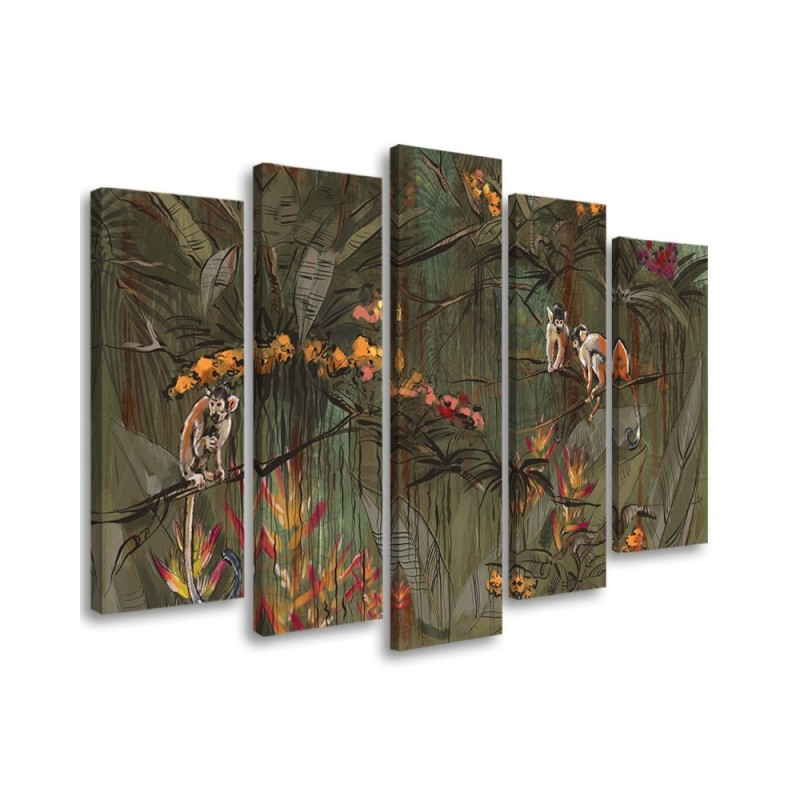 Canvas 5-piece painting - Monkeys in the jungle | FEEBY