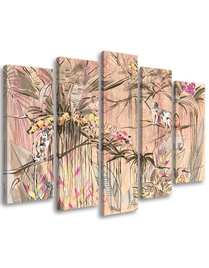5-piece canvas painting - Monkeys in the jungle | FEEBY