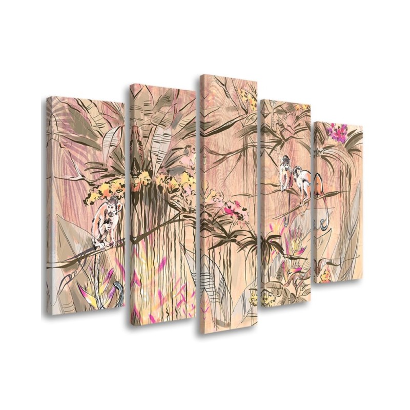 5-piece canvas painting - Monkeys in the jungle | FEEBY