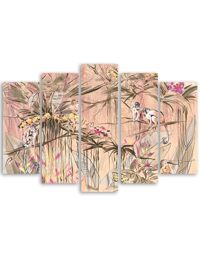 5-piece canvas painting - Monkeys in the jungle | FEEBY