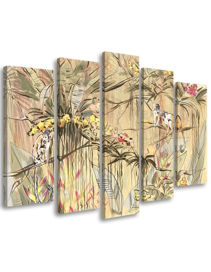 5-piece canvas painting - Jungle monkeys | FEEBY