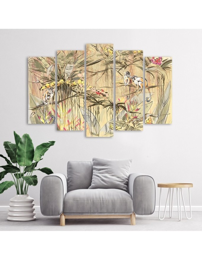 5-piece canvas painting - Jungle monkeys | FEEBY