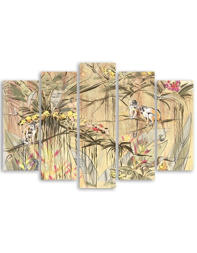 5-piece canvas painting - Jungle monkeys | FEEBY