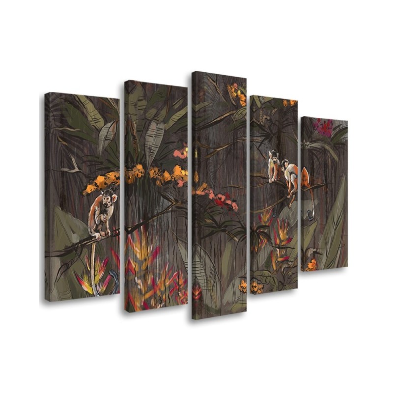 Canvas print on canvas 5 piece - Monkeys in the jungle | FEEBY