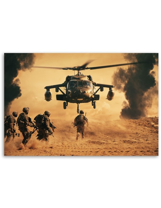 Canvas prints for wall - Helicopter and soldiers on a mission | FEEBY